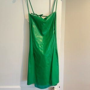 Victoria Sophia Leather Green Mini Dress